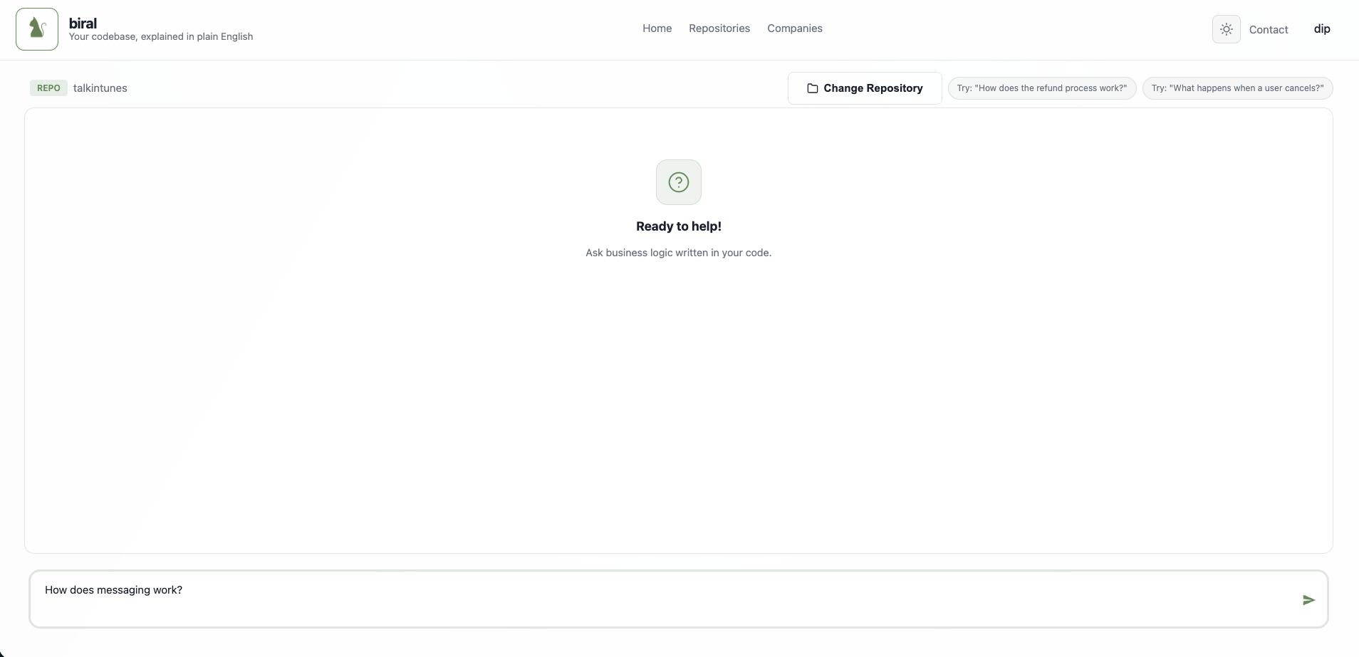 Chat interface with a repository