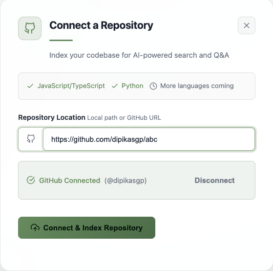 GitHub connected state